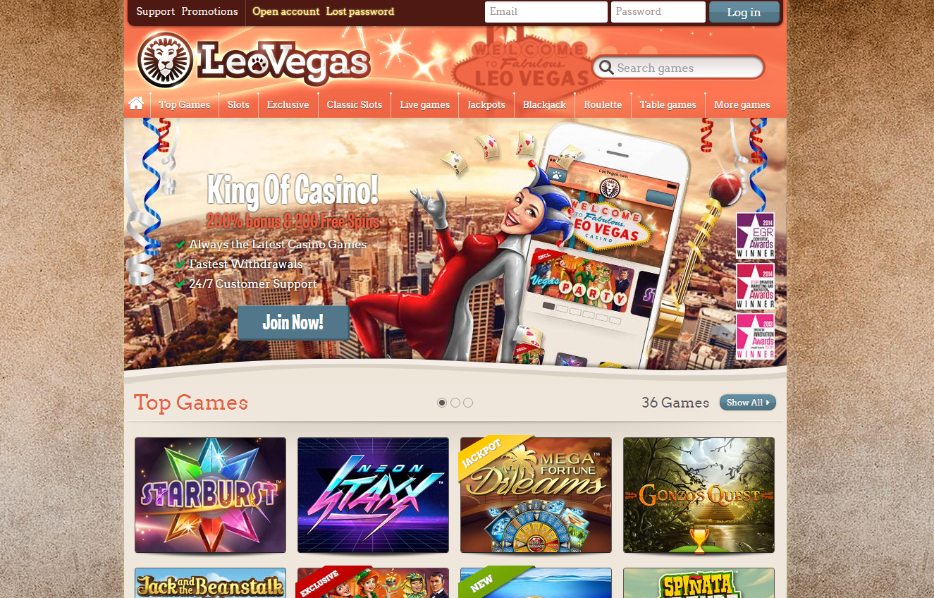 Leovegas First page